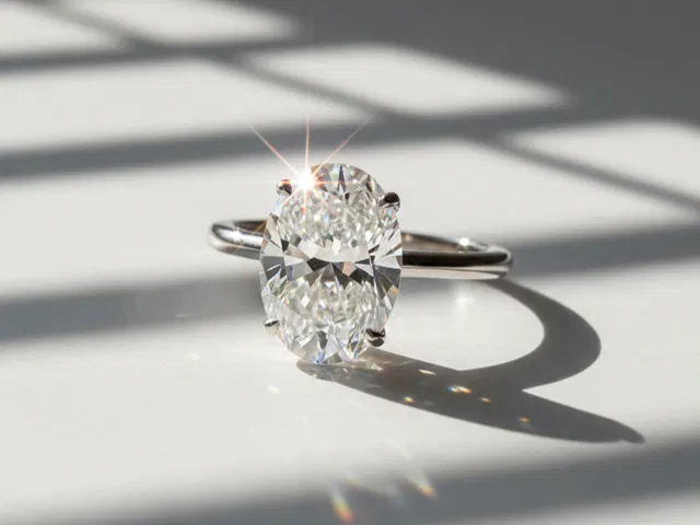Oval Cut Diamond Engagement Ring Twinkling in Sunlight